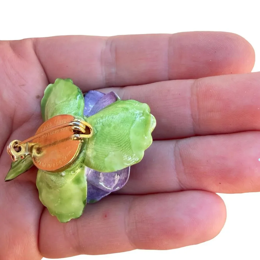 Flawless Large 1940’s 1950’s Cara Staffordshire England Pansy Flower Pin Brooch